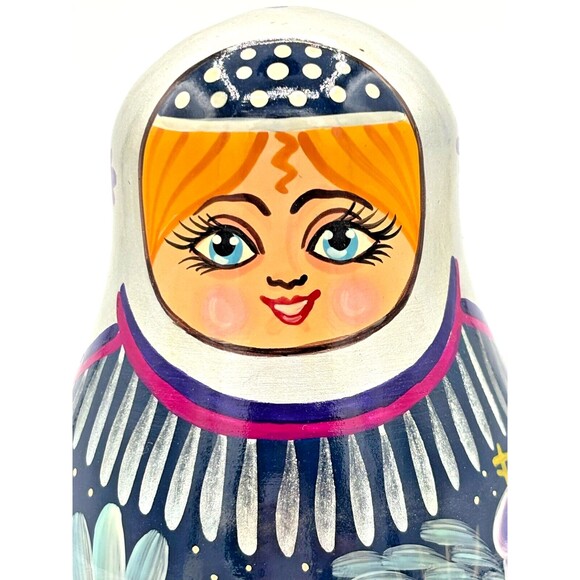 Matryoshka Russian Winter Village Nesting Dolls 9 Piece Vintage Wood Handpainted - Picture 16 of 16